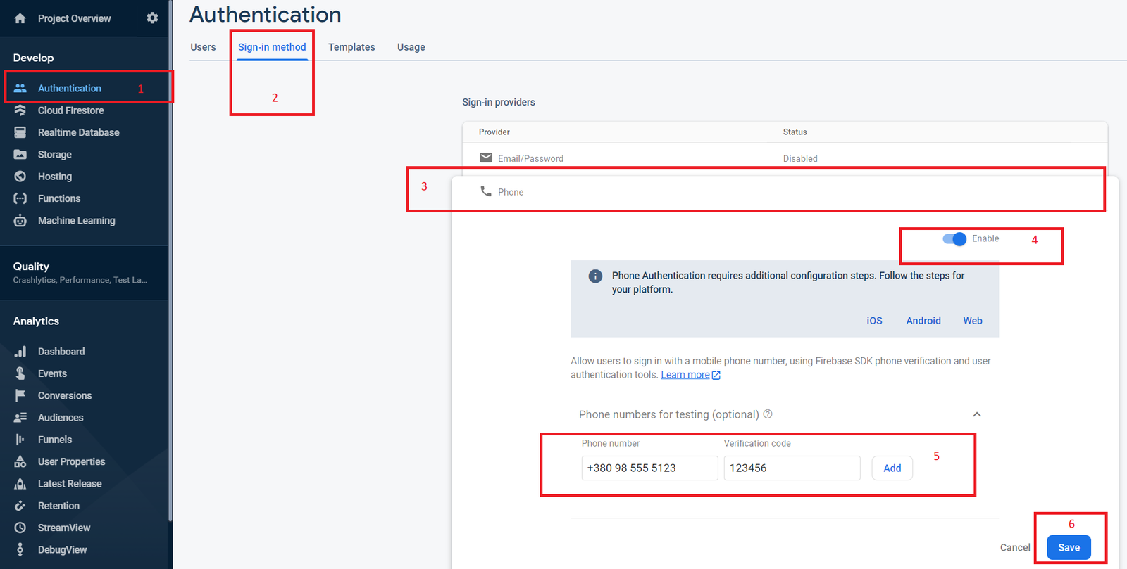 How to set up phone number authorization (OTP)
